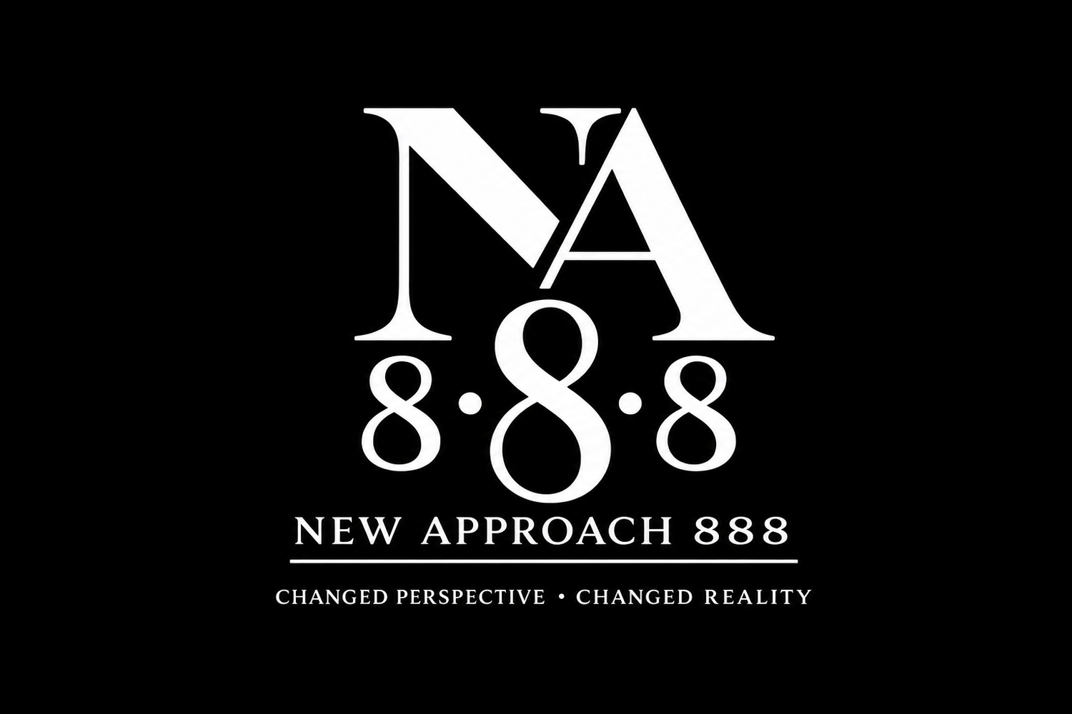 Logo of 'New Approach 888' with stylized text on a black background